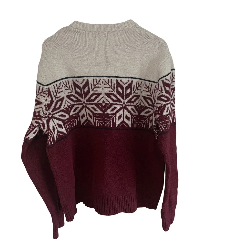Old Navy Mens Nordic Fair Isle Crewneck Cotton Blend Sweater XL Red White Cabin